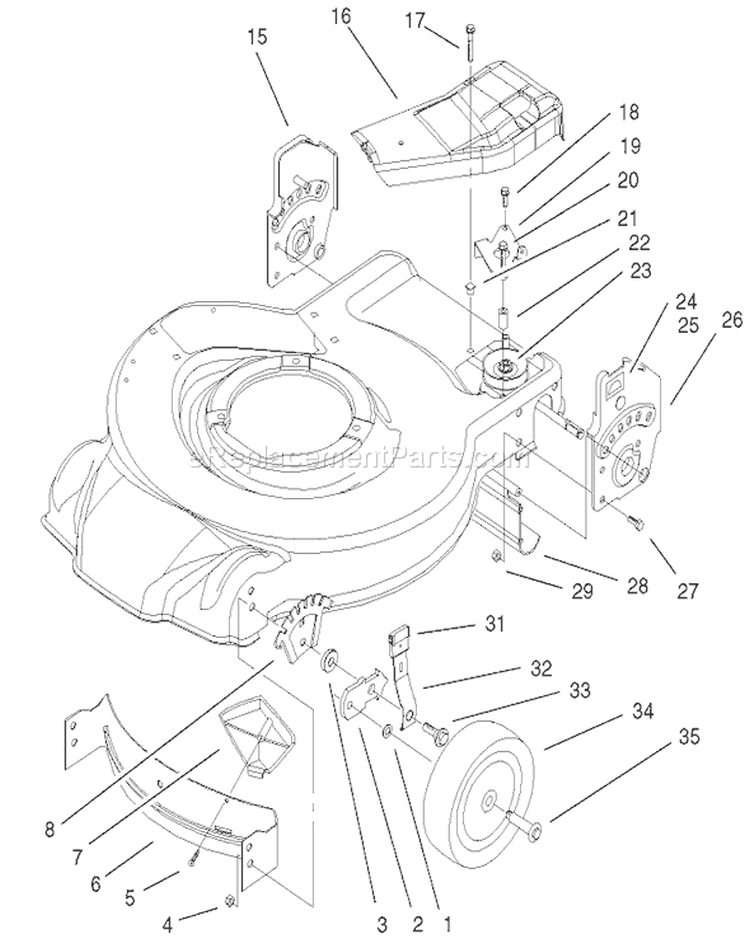Housing And Bracket Assembly Diagram and Parts List for 20027 210000001-210999999 - 2001 Toro Lawn Mower