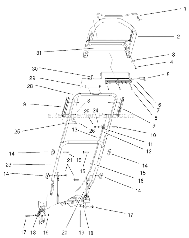 Handle and Controls Diagram and Parts List for 20027 200000001-200999999 - 2000 Toro Lawn Mower