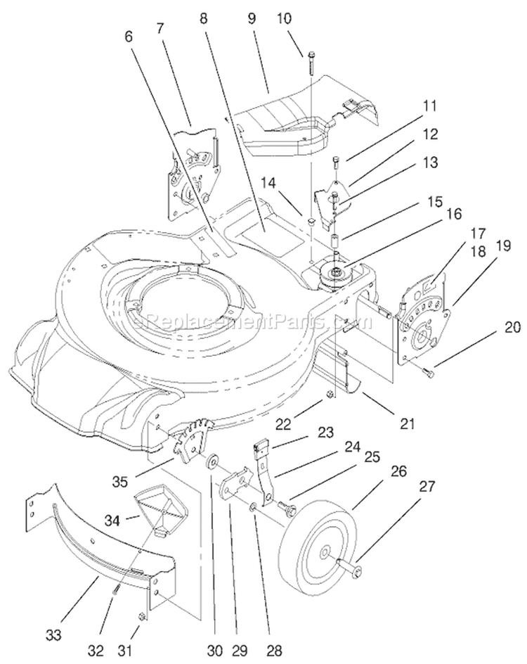 Housing, Handle Brackets and Wheel Assembly Diagram and Parts List for 20027 200000001-200999999 - 2000 Toro Lawn Mower