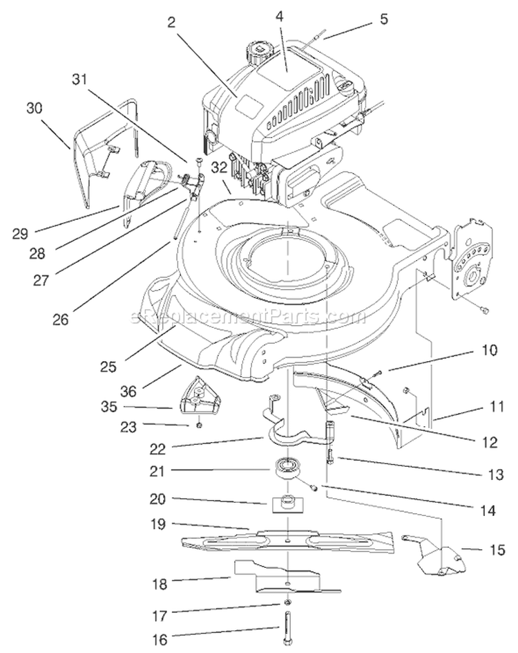 Engine & Blade Assembly Diagram and Parts List for 20027 200000001-200999999 - 2000 Toro Lawn Mower