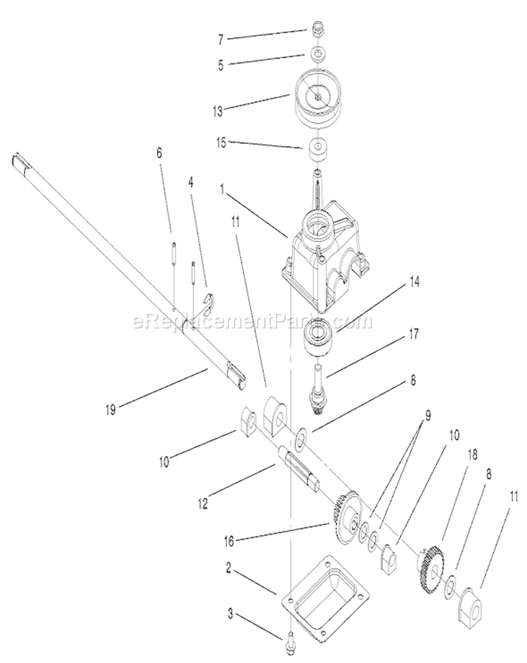 Gear Case Assembly Diagram and Parts List for 20028 210000001-210999999 - 2001 Toro Lawn Mower