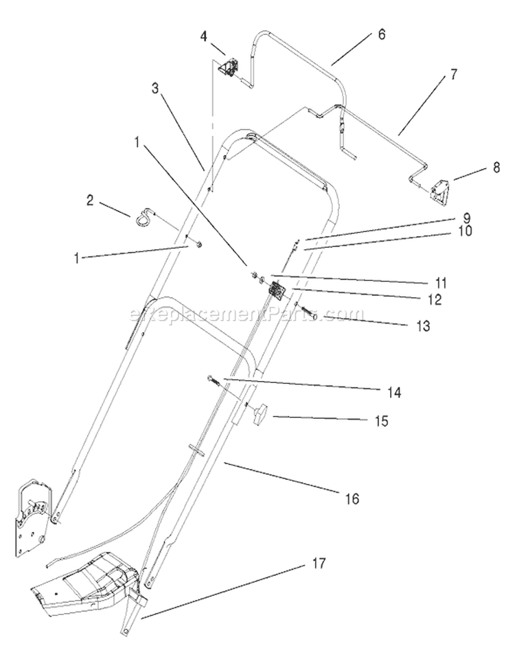 Handle Assembly Diagram and Parts List for 20028 210000001-210999999 - 2001 Toro Lawn Mower