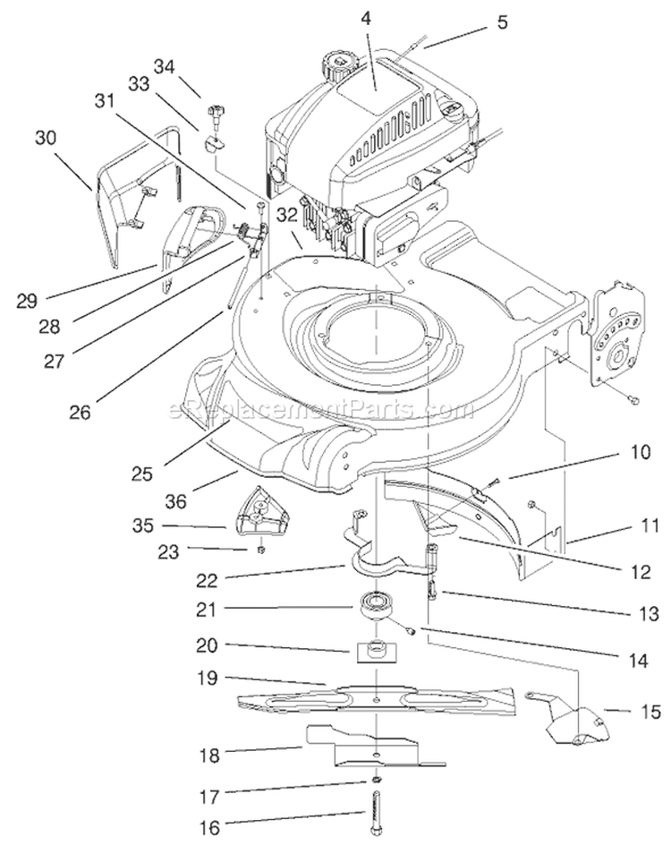 Engine & Blade Assembly Diagram and Parts List for 20028 9900001-9999999 - 1999 Toro Lawn Mower