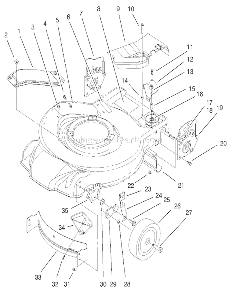 Housing, Handle Brackets and Wheel Assembly Diagram and Parts List for 20025 200000001-200999999 - 2000 Toro Lawn Mower