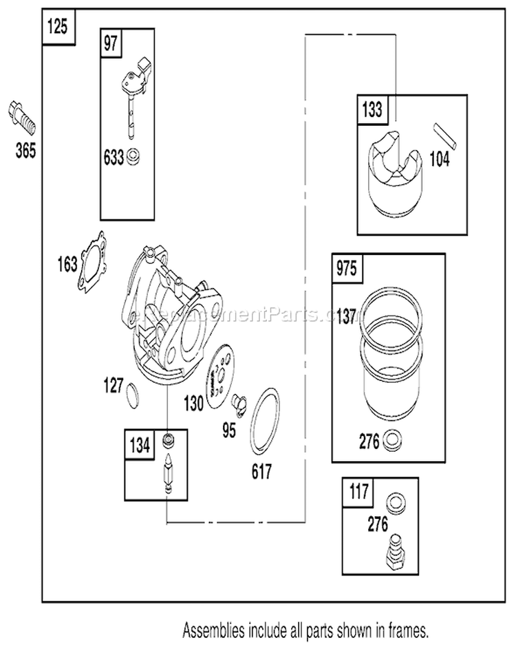 Carburetor Assembly Diagram and Parts List for 20030 210000001-210999999 - 2001 Toro Lawn Mower