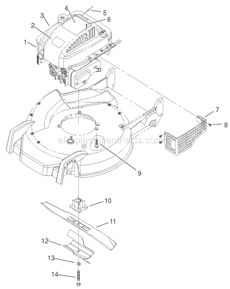 Engine And Blade Assembly Diagram and Parts List for 20030 210000001-210999999 - 2001 Toro Lawn Mower