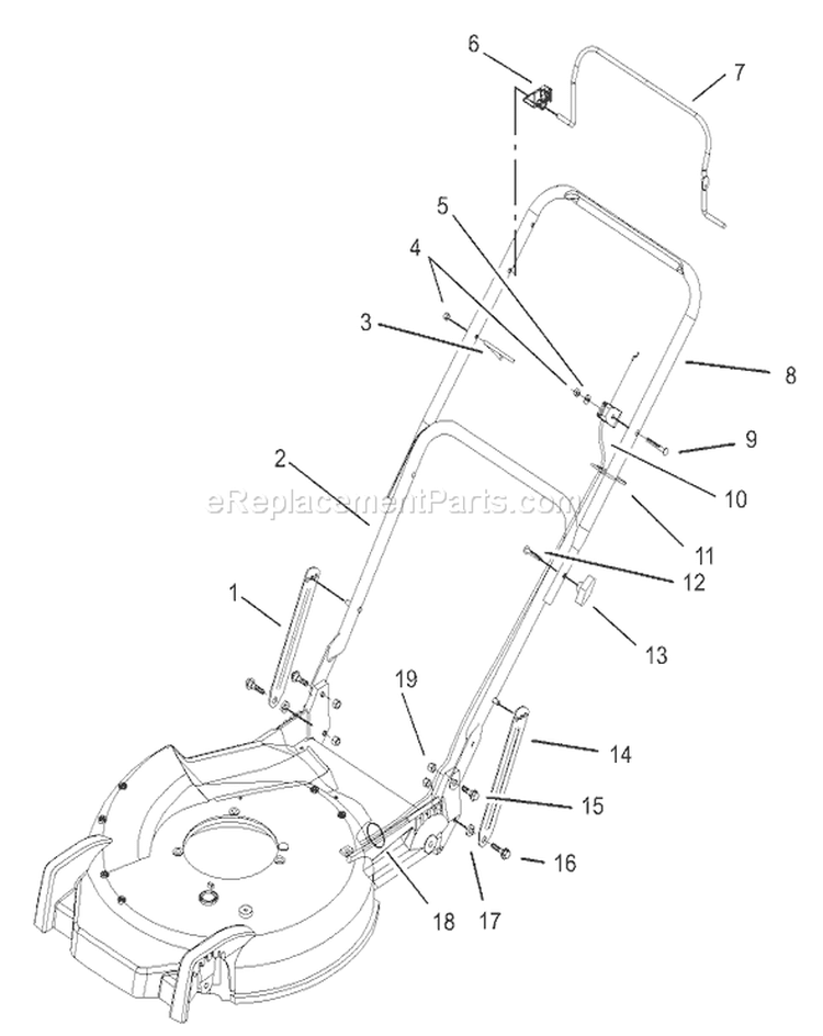 Handle and Controls Diagram and Parts List for 20033 240000001-240999999 - 2004 Toro Lawn Mower