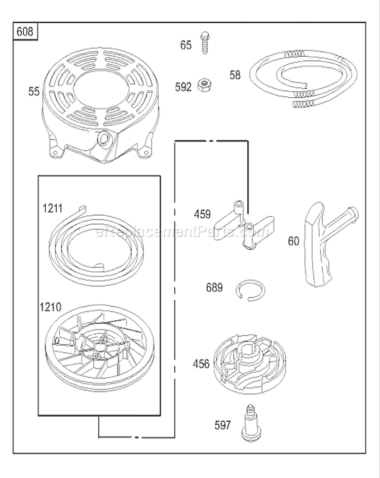 Starter Assembly Diagram and Parts List for 20033 240000001-240999999 - 2004 Toro Lawn Mower
