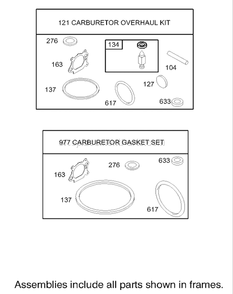 Carburetor Overhaul Kit Diagram and Parts List for 20033 240000001-240999999 - 2004 Toro Lawn Mower
