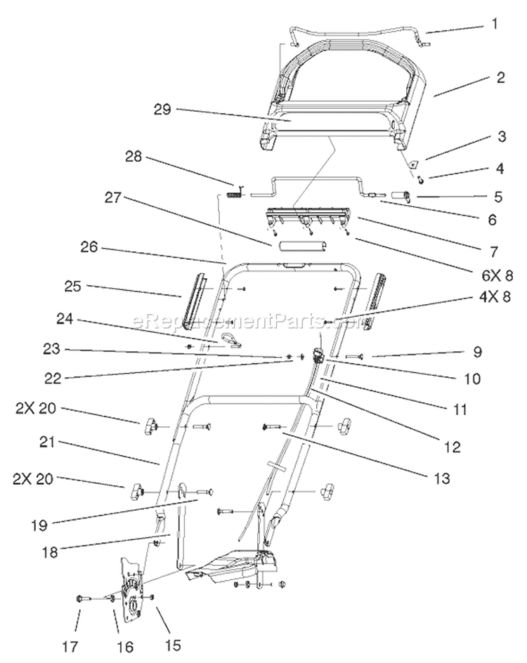 Handle Assembly Diagram and Parts List for 20035 210000001-210999999 - 2001 Toro Lawn Mower
