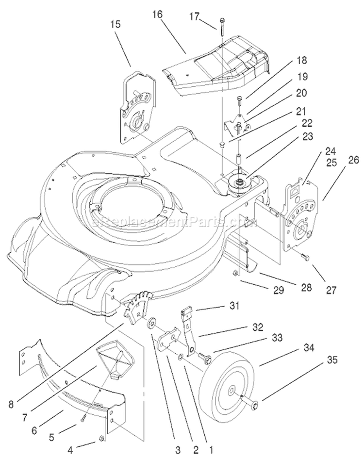 Housing & Bracket Assembly Diagram and Parts List for 20035 210000001-210999999 - 2001 Toro Lawn Mower