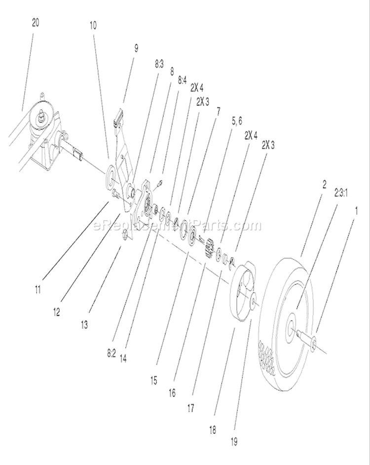Gear Case and Wheel Assembly Diagram and Parts List for 20037 220000001-220999999 - 2002 Toro Lawn Mower