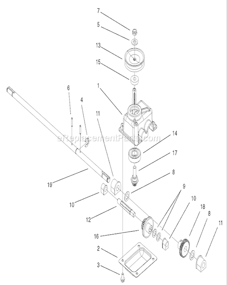 Gear Case Assembly Diagram and Parts List for 20037 220000001-220999999 - 2002 Toro Lawn Mower