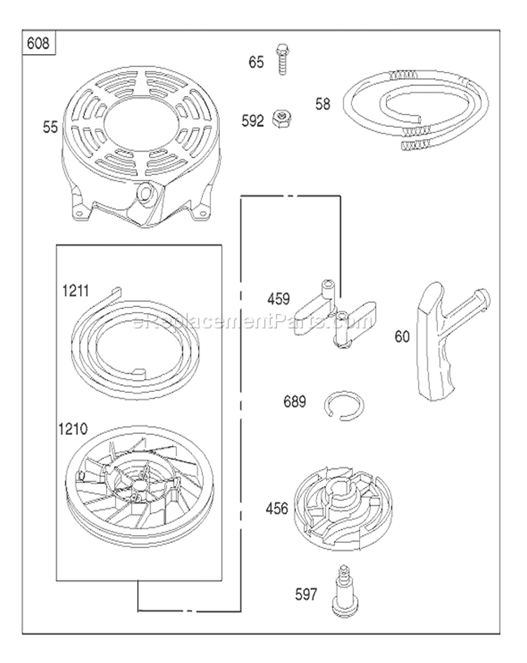 Starter Assembly Diagram and Parts List for 20037 220000001-220999999 - 2002 Toro Lawn Mower