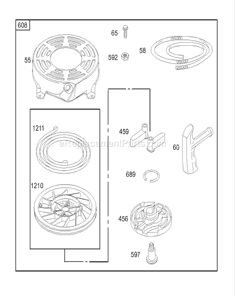 Starter Assembly Diagram and Parts List for 20037 230000001-230999999 - 2003 Toro Lawn Mower