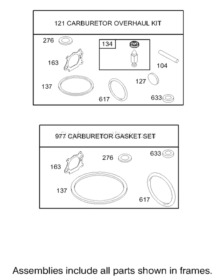 Carburetor Overhaul Kit Diagram and Parts List for 20037 230000001-230999999 - 2003 Toro Lawn Mower