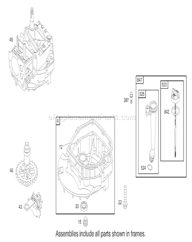 Crankcase Assembly Diagram and Parts List for 20037 230000001-230999999 - 2003 Toro Lawn Mower