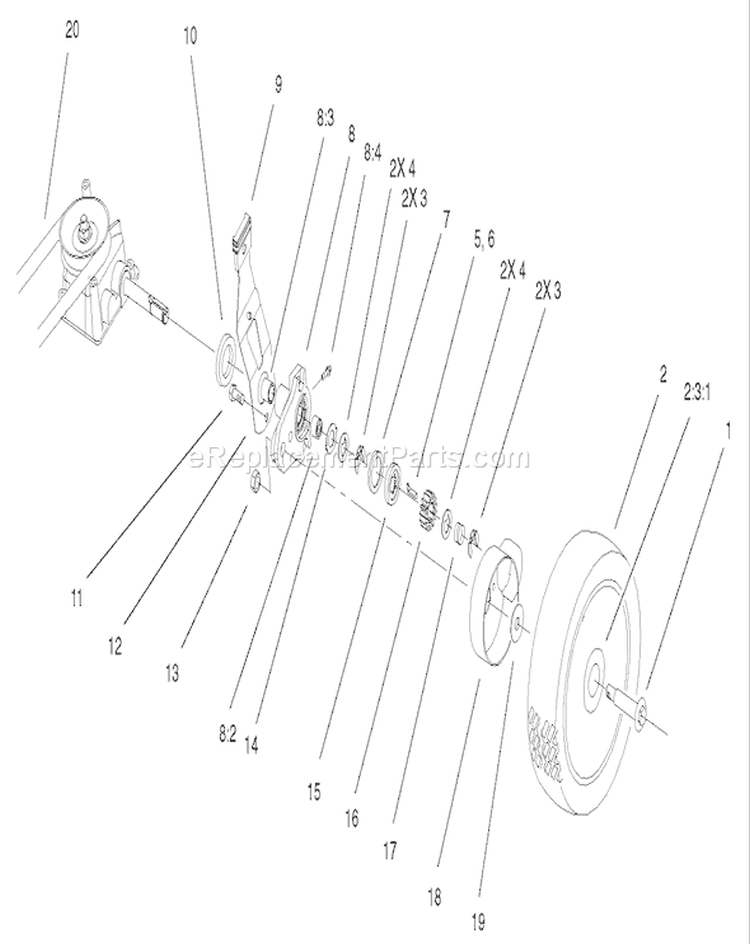 Gear Case and Wheel Assembly Diagram and Parts List for 20038 220000001-220999999 - 2002 Toro Lawn Mower