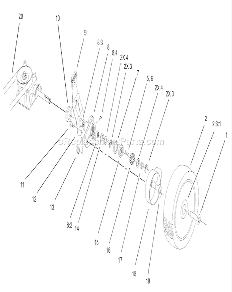 Gear Case and Wheel Assembly Diagram and Parts List for 20038 230000001-230999999 - 2003 Toro Lawn Mower