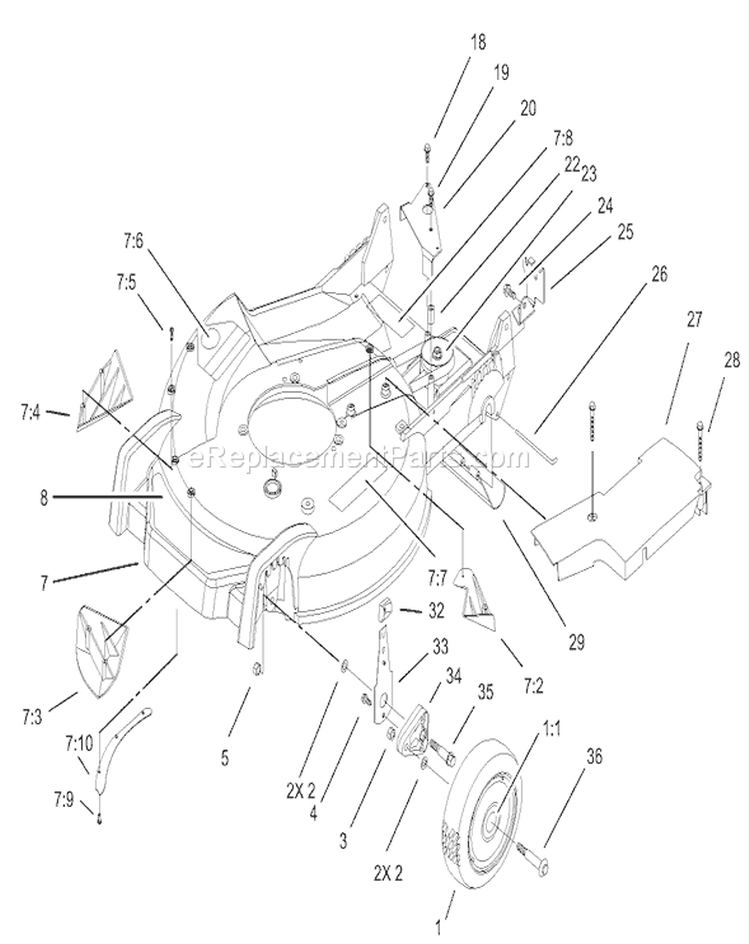 Housing and Wheel Assembly Diagram and Parts List for 20038 230000001-230999999 - 2003 Toro Lawn Mower