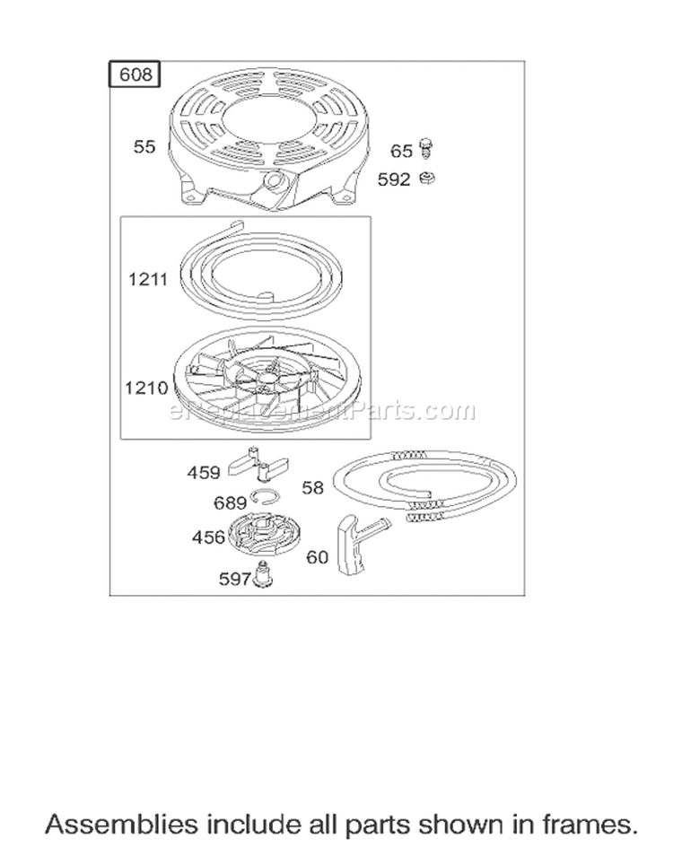 Starter Assembly Diagram and Parts List for 20038 230000001-230999999 - 2003 Toro Lawn Mower