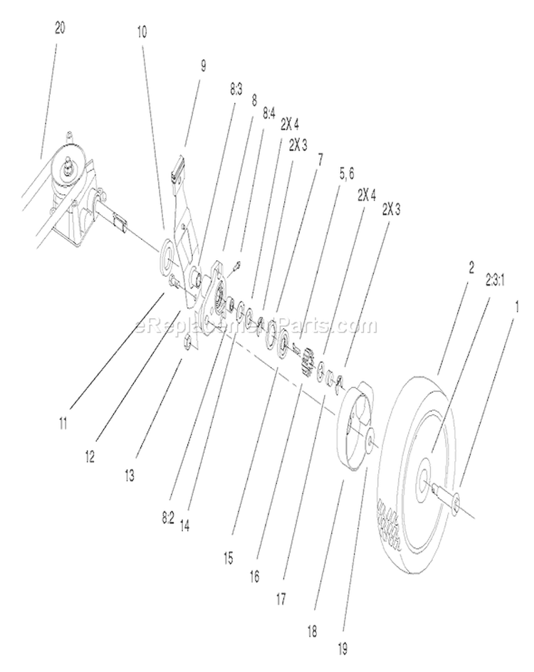 Gear Case and Wheel Assembly Diagram and Parts List for 20039 220000001-220999999 - 2002 Toro Lawn Mower