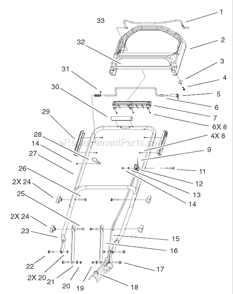 Handle and Control Assembly Diagram and Parts List for 20039 220000001-220999999 - 2002 Toro Lawn Mower