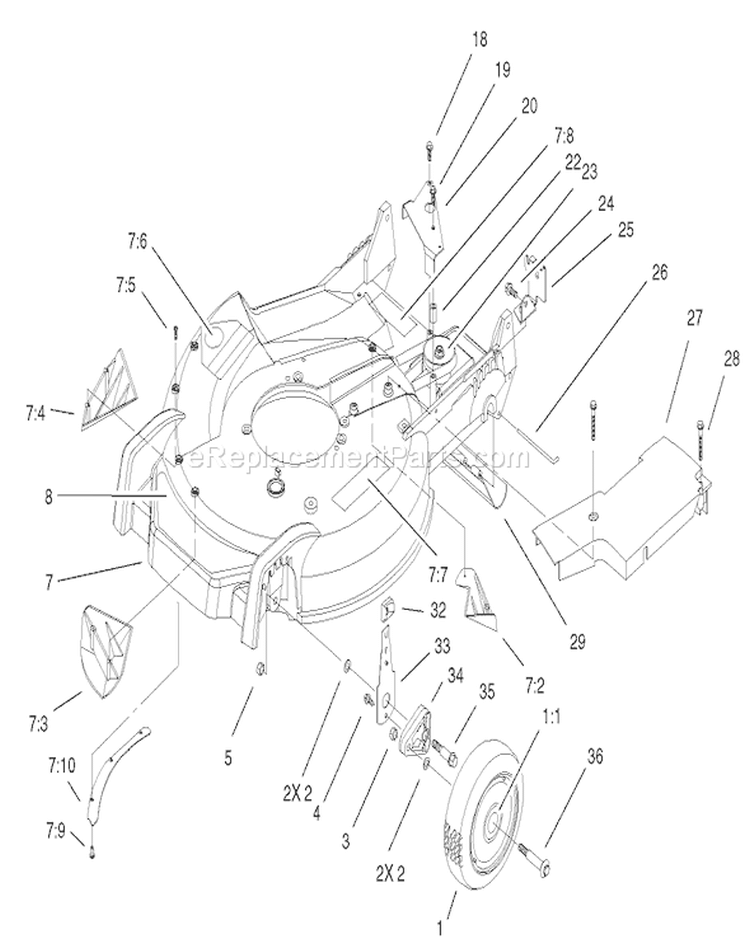 Housing and Wheel Assembly Diagram and Parts List for 20039 220000001-220999999 - 2002 Toro Lawn Mower