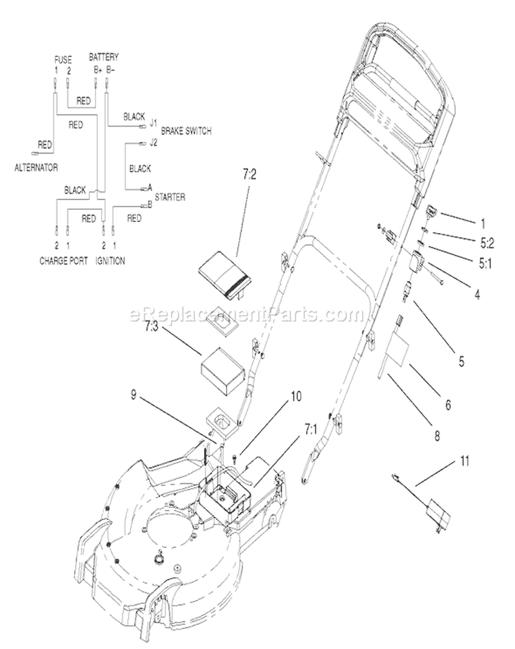 Battery and Switch Assembly Diagram and Parts List for 20039 220000001-220999999 - 2002 Toro Lawn Mower