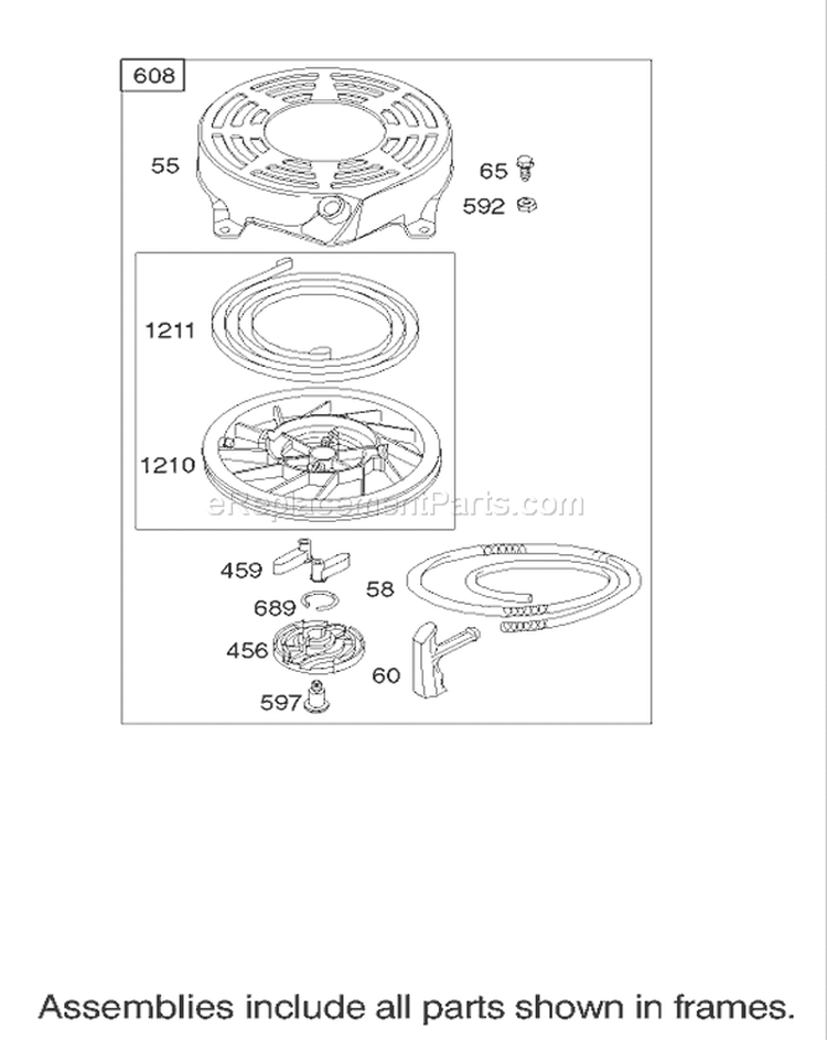 Starter Assembly Diagram and Parts List for 20039 220000001-220999999 - 2002 Toro Lawn Mower