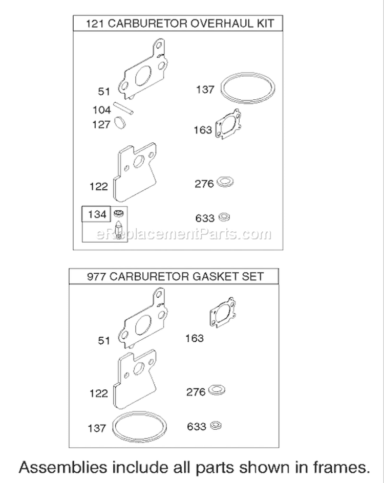 Carburetor Overhaul Kit Diagram and Parts List for 20039 220000001-220999999 - 2002 Toro Lawn Mower