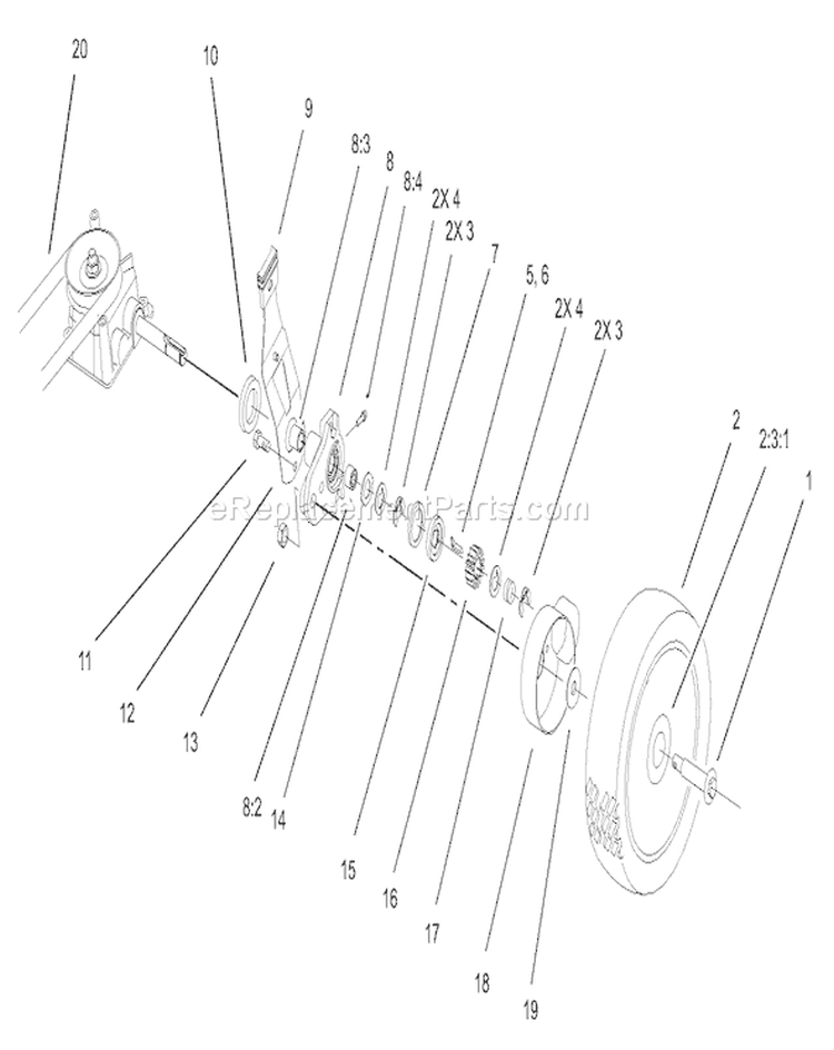 Gear Case and Wheel Assembly Diagram and Parts List for 20039 240000001-240999999 - 2004 Toro Lawn Mower