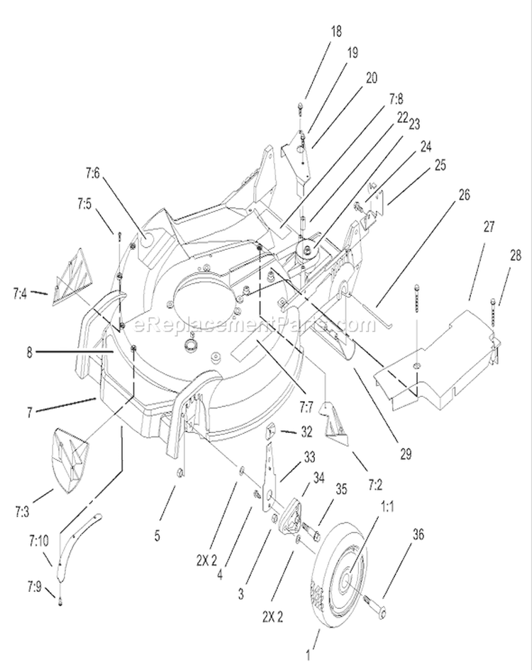 Housing and Wheel Assembly Diagram and Parts List for 20039 240000001-240999999 - 2004 Toro Lawn Mower