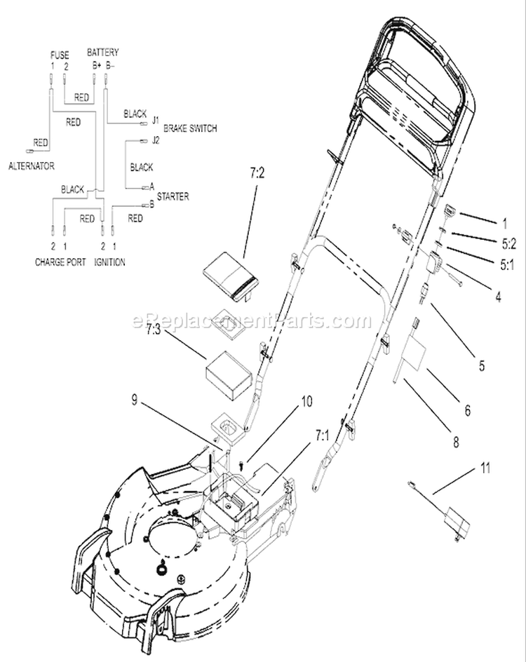 Battery and Switch Assembly Diagram and Parts List for 20039 240000001-240999999 - 2004 Toro Lawn Mower
