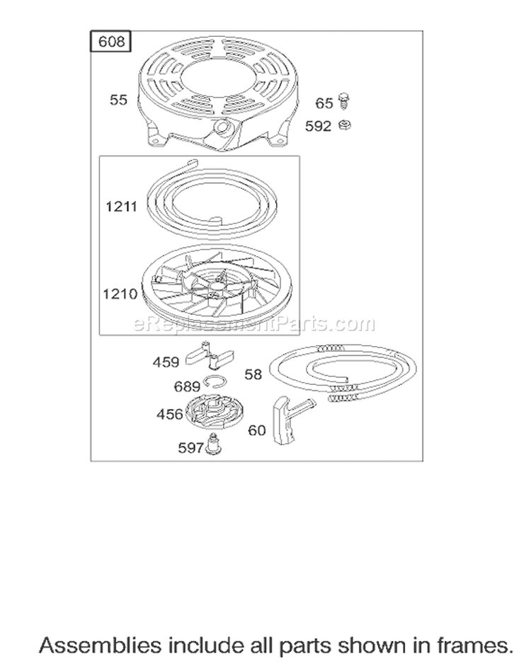 Starter Assembly Diagram and Parts List for 20039 240000001-240999999 - 2004 Toro Lawn Mower