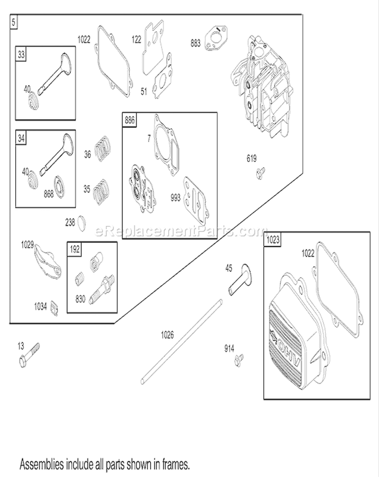Cylinder Head Assembly Diagram and Parts List for 20039 240000001-240999999 - 2004 Toro Lawn Mower