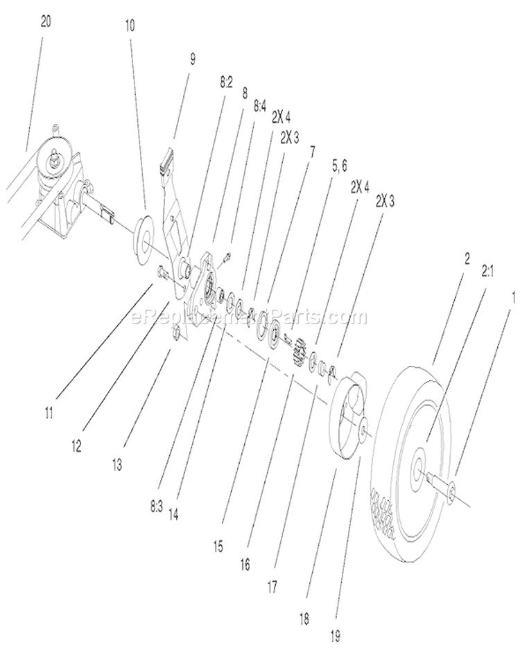 Gear Case And Wheel Assembly Diagram and Parts List for 20040 210000001-210999999 - 2001 Toro Lawn Mower