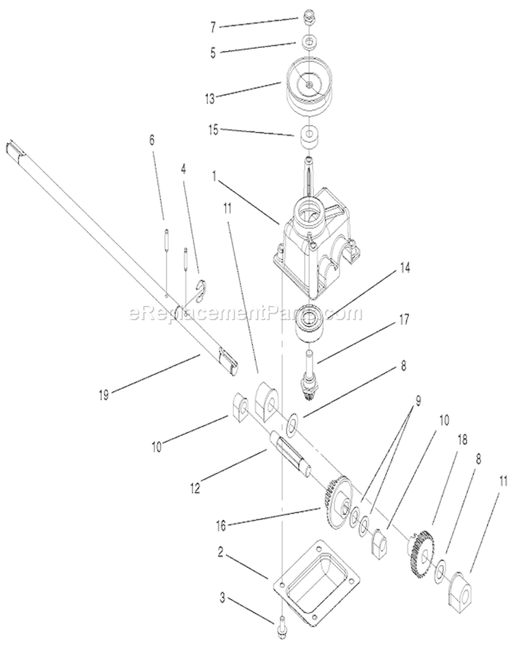 Gear Case Assembly Diagram and Parts List for 20040 210000001-210999999 - 2001 Toro Lawn Mower