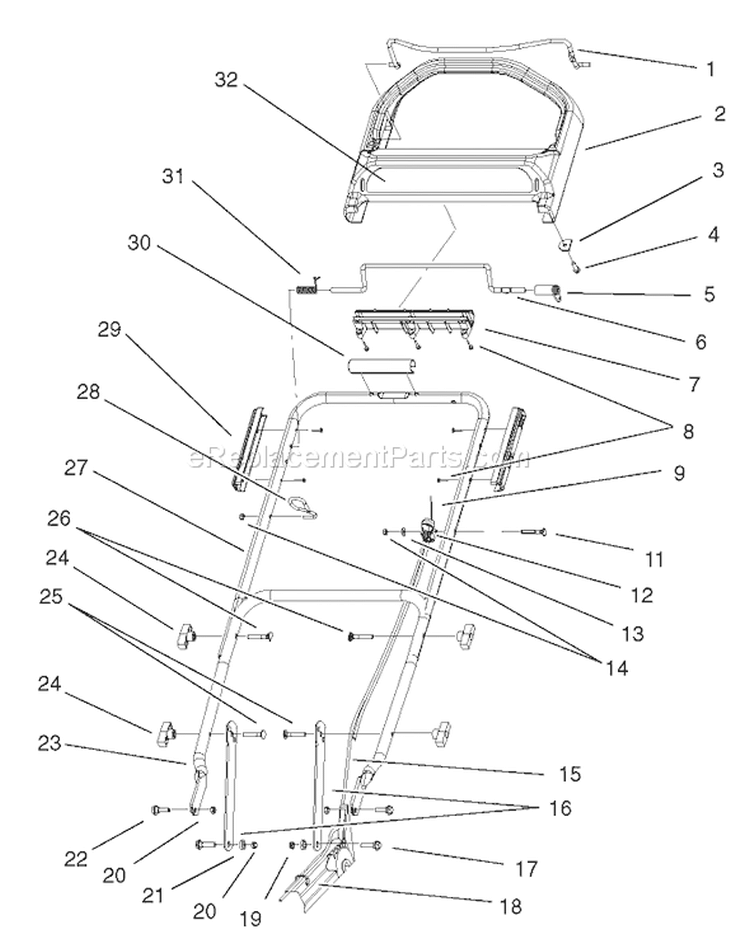 Handle Assembly Diagram and Parts List for 20040 210000001-210999999 - 2001 Toro Lawn Mower