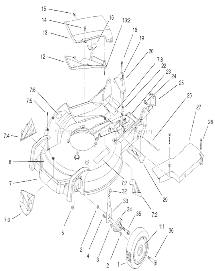 Housing And Wheel Assembly Diagram and Parts List for 20040 210000001-210999999 - 2001 Toro Lawn Mower