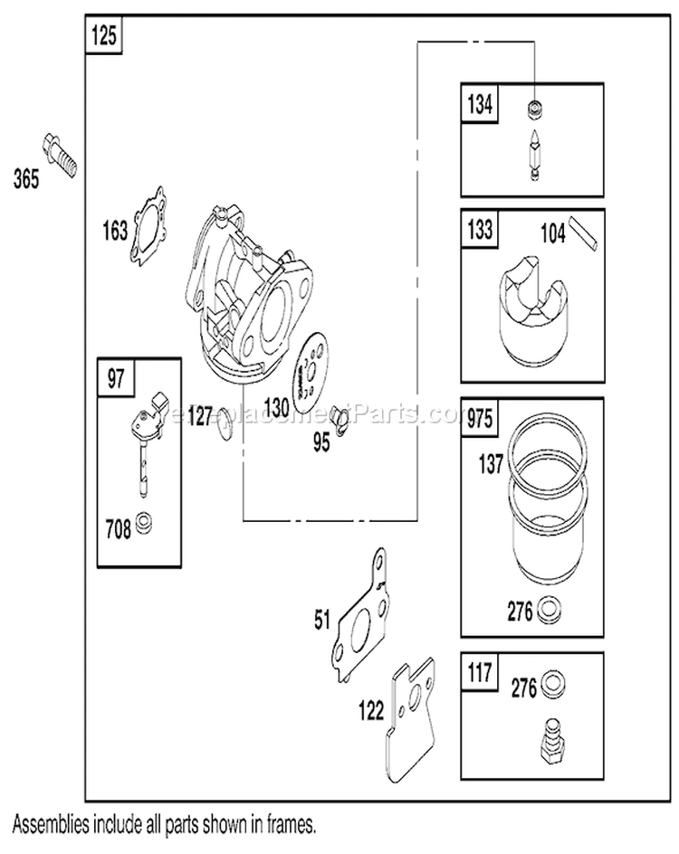 Carburetor Assembly Diagram and Parts List for 20040 210000001-210999999 - 2001 Toro Lawn Mower