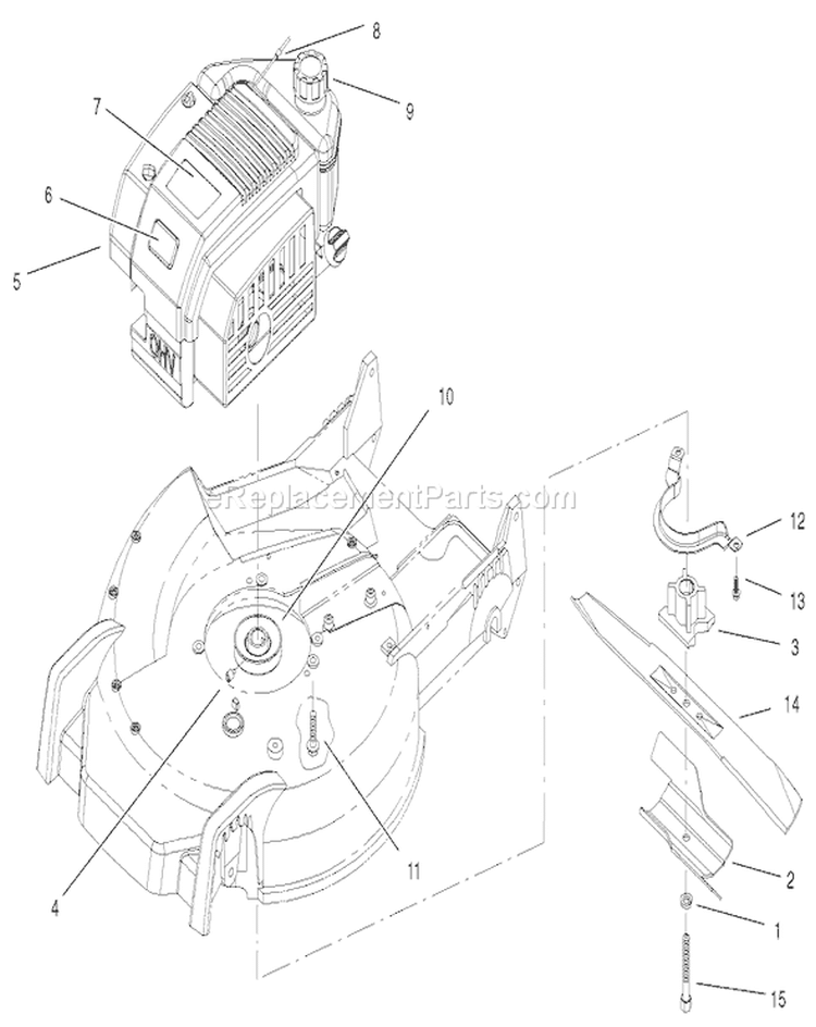 Engine and Blade Assembly Diagram and Parts List for 20040 210000001-210999999 - 2001 Toro Lawn Mower