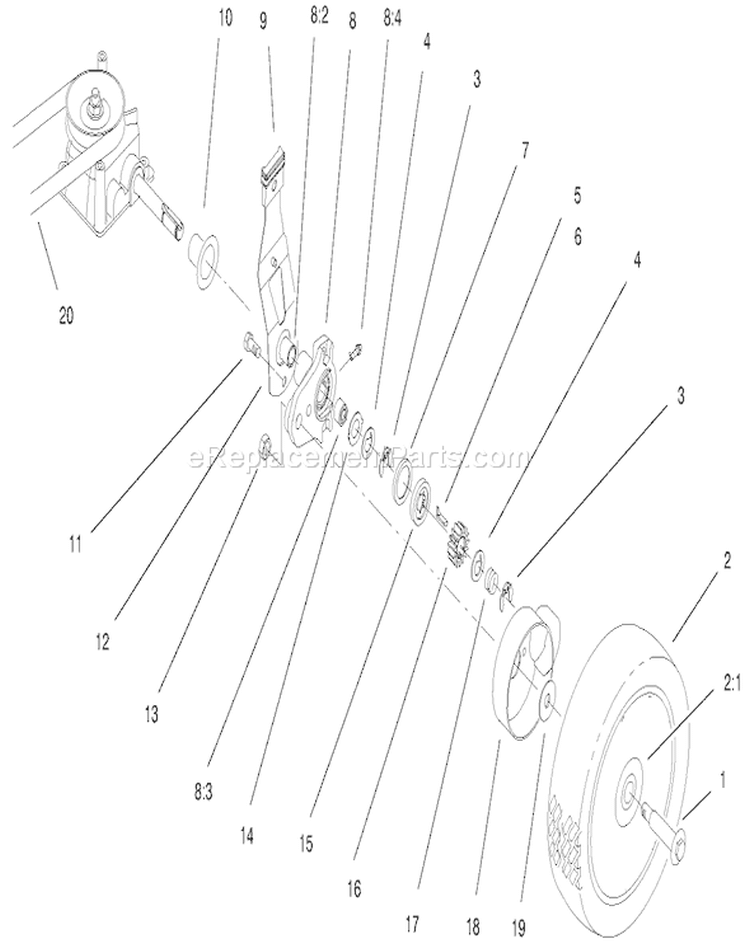 Gear Case Assembly Diagram and Parts List for 20042 210000001-210999999 - 2001 Toro Lawn Mower