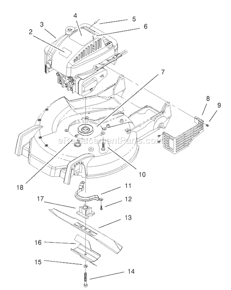 Engine and Blade Assembly Diagram and Parts List for 20043 9900001-9999999 - 1999 Toro Lawn Mower