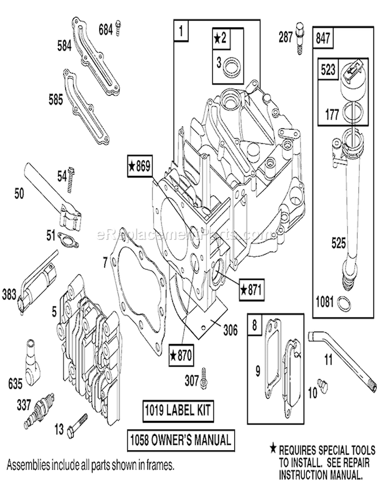 Engine Diagram and Parts List for 20043 9900001-9999999 - 1999 Toro Lawn Mower
