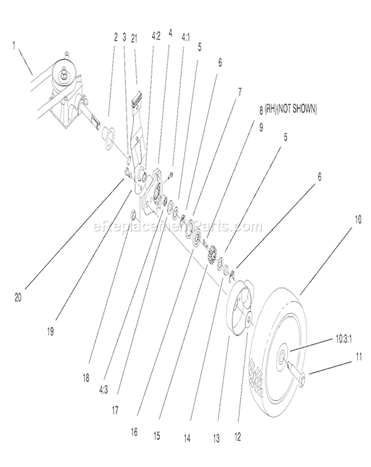 Gear Case and Wheel Assembly Diagram and Parts List for 20043 9900001-9999999 - 1999 Toro Lawn Mower