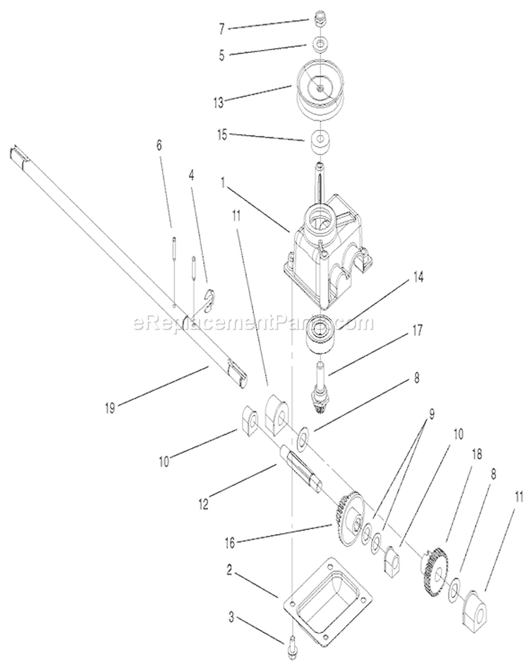 Gear Case Assembly Diagram and Parts List for 20045 210000001-210999999 - 2001 Toro Lawn Mower