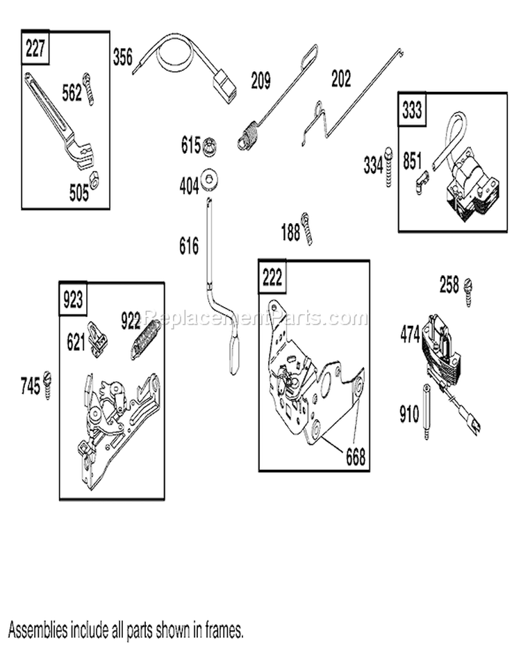 Governor Assembly Diagram and Parts List for 20045 210000001-210999999 - 2001 Toro Lawn Mower