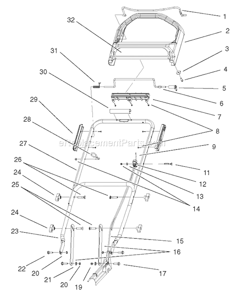 Handle Assembly Diagram and Parts List for 20045 210000001-210999999 - 2001 Toro Lawn Mower