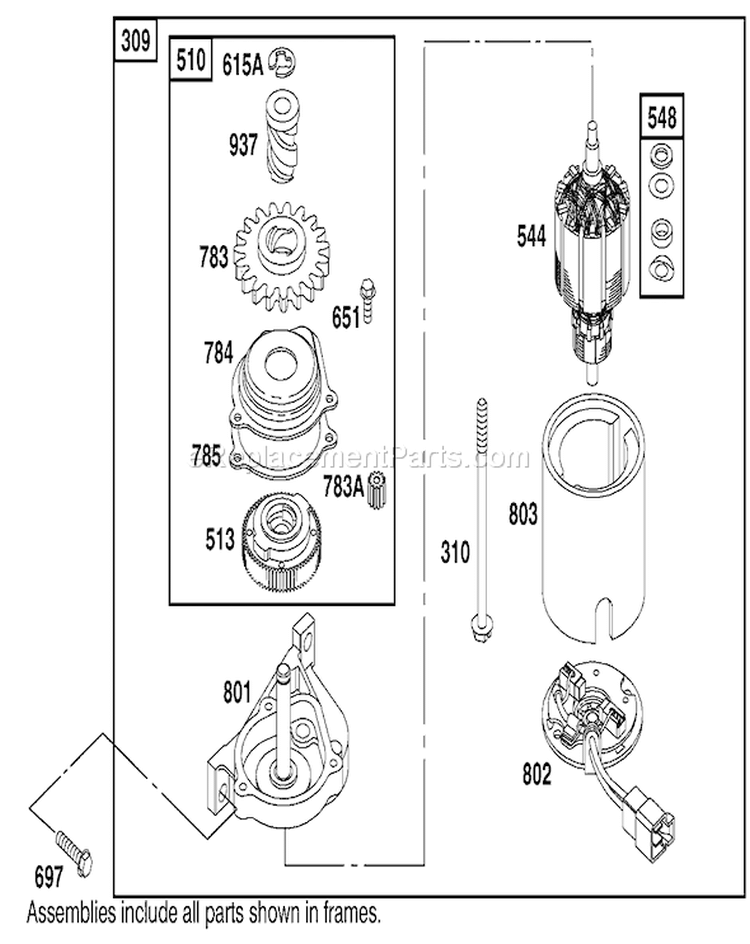 Electric Start Assembly Diagram and Parts List for 20045 210000001-210999999 - 2001 Toro Lawn Mower